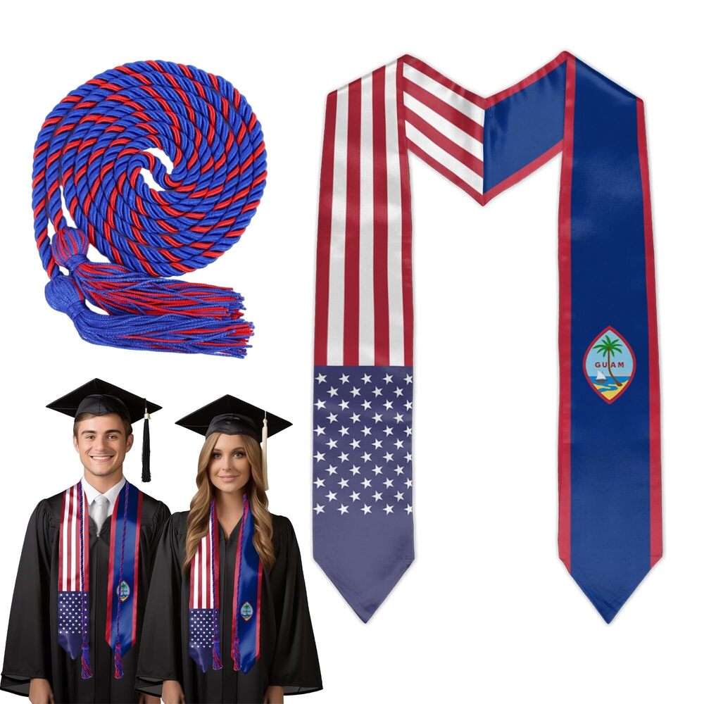 4991 Guam America Flag Graduation Stole Guamanian Mixed Flag Graduation